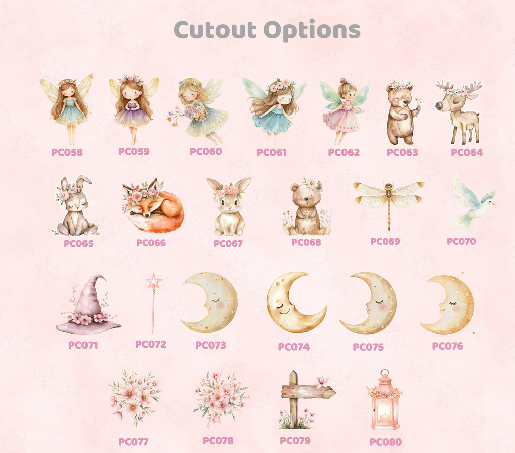 Personalized Pink Fairy Birthday Backdrop & Cutouts Set | Enchanted First Birthday Decorations