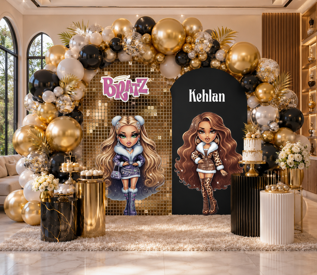 Custom Glam Fashion Doll Birthday Backdrop & Cutouts | Personalized Girly Party Decorations