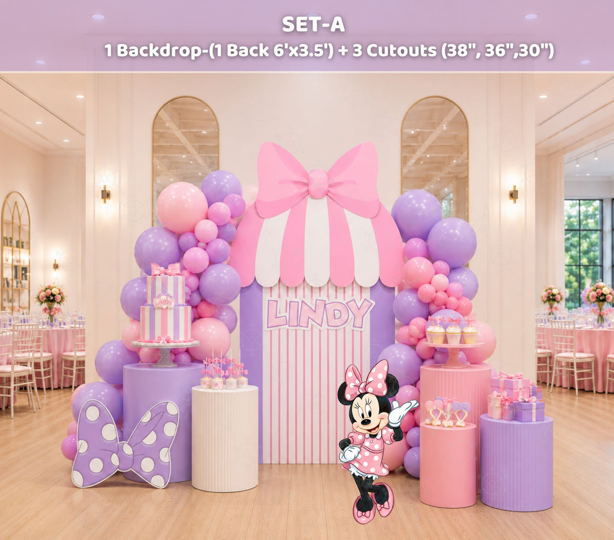 Bow-Tique Birthday Backdrop & Cutouts | Pink Bow Party Decor