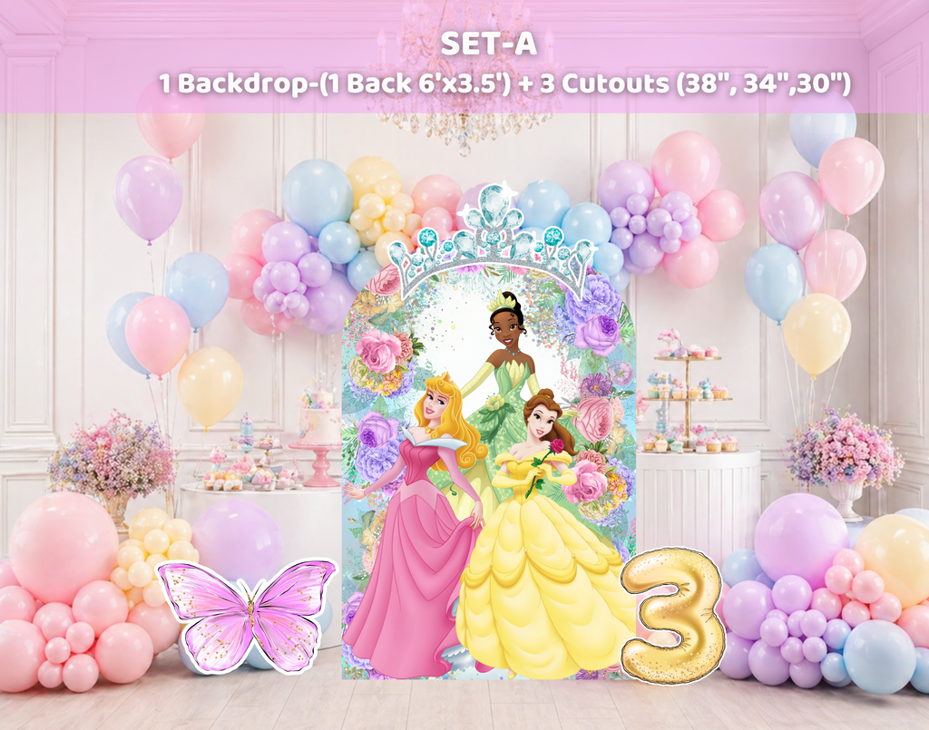 Custom Princess-Inspired Birthday Backdrop & Cutouts | Floral Fairy Party Decorations