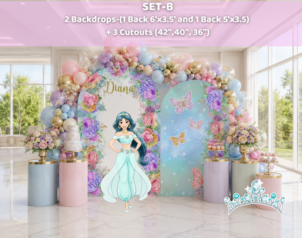 Custom Princess-Inspired Birthday Backdrop & Cutouts | Floral Fairy Party Decorations