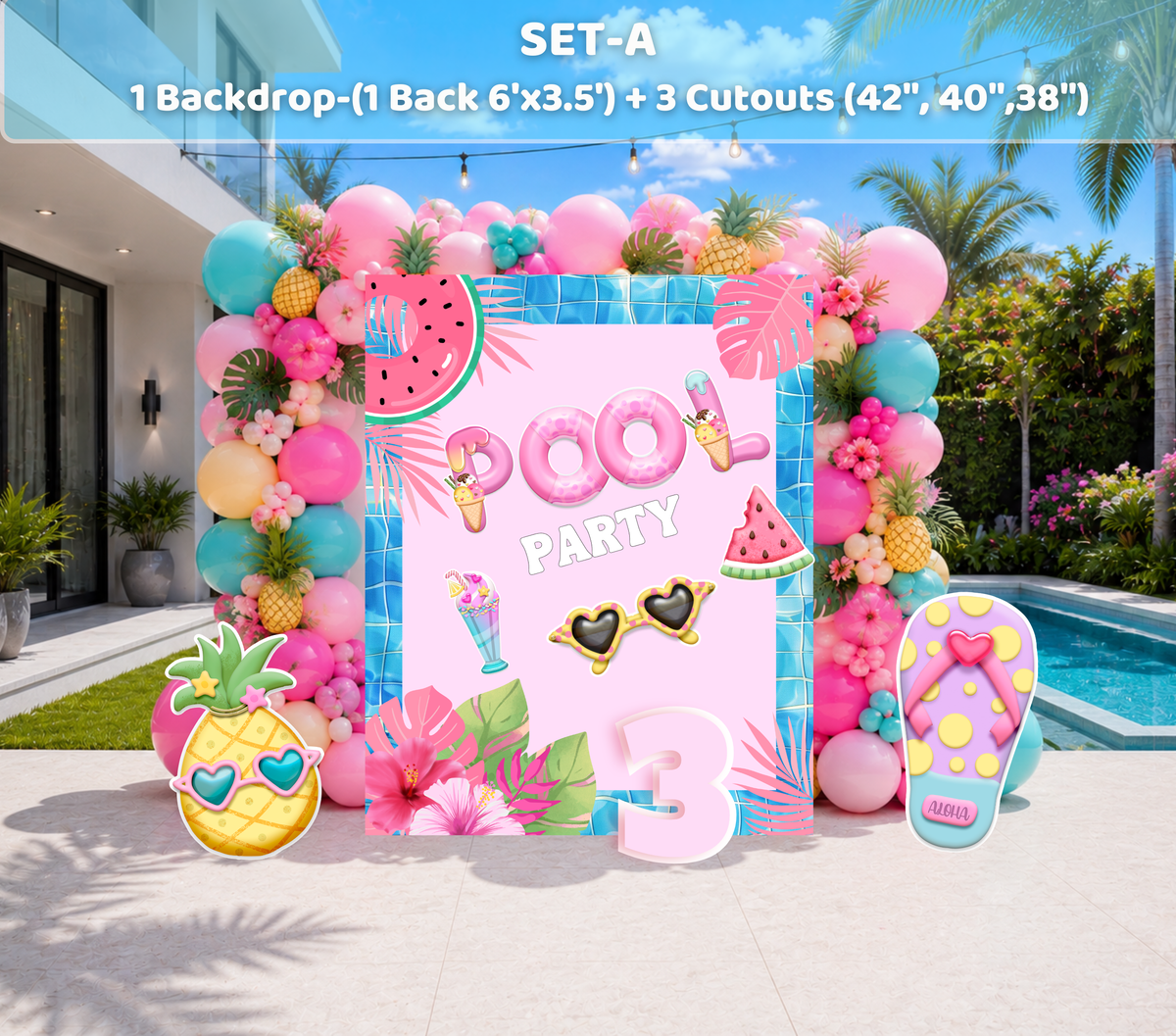 Personalized Blue Puppy Pool Party Backdrop & Cutouts | Summer Birthday Party Decorations