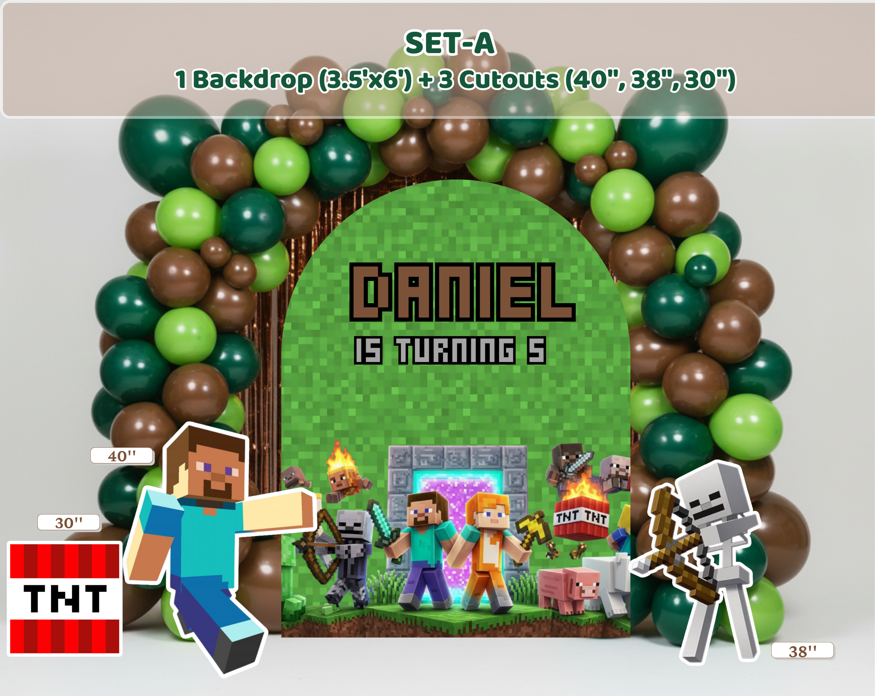 Pixel Game Birthday Backdrop & Cutouts | Personalized Block Game Party Decorations