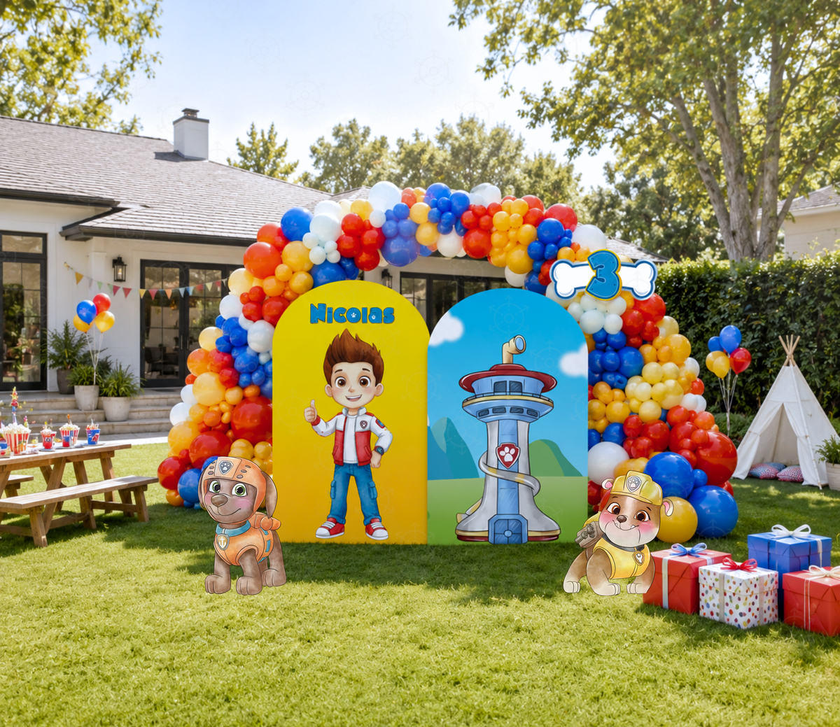 Puppy Rescue Birthday Backdrop & Cutouts | Personalized Dog Theme Kids Party Decorations