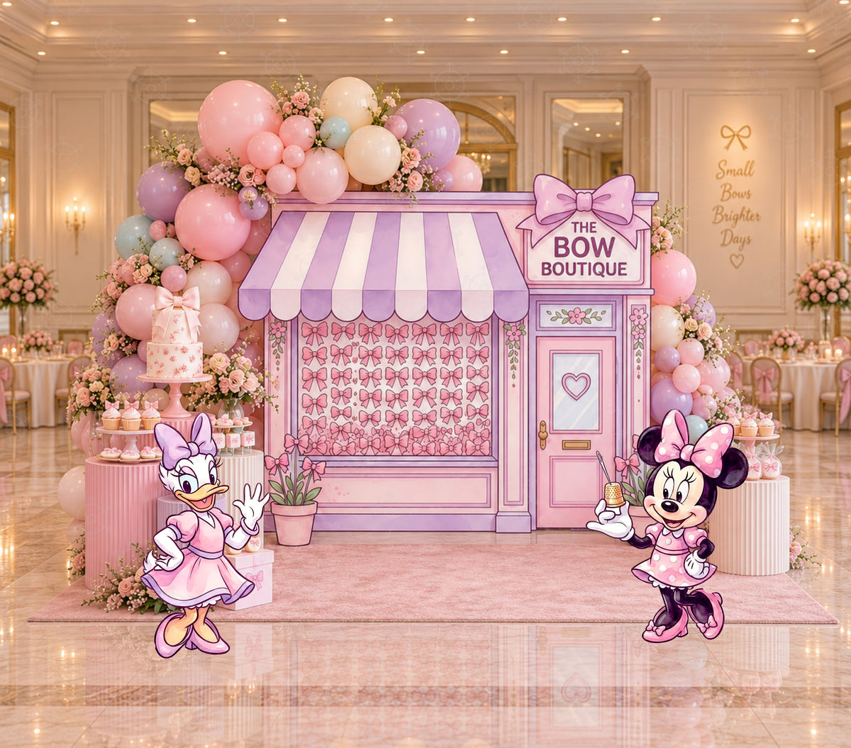 Bow-Tique Birthday Backdrop & Cutouts | Pink Bow Party Decor