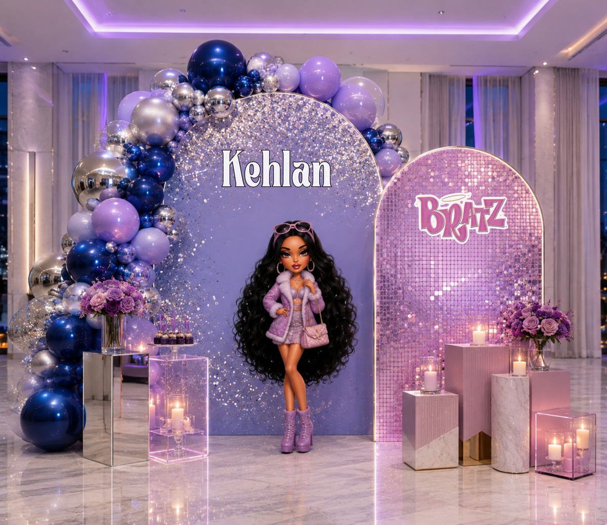 Custom Glam Fashion Doll Birthday Backdrop & Cutouts | Personalized Girly Party Decorations