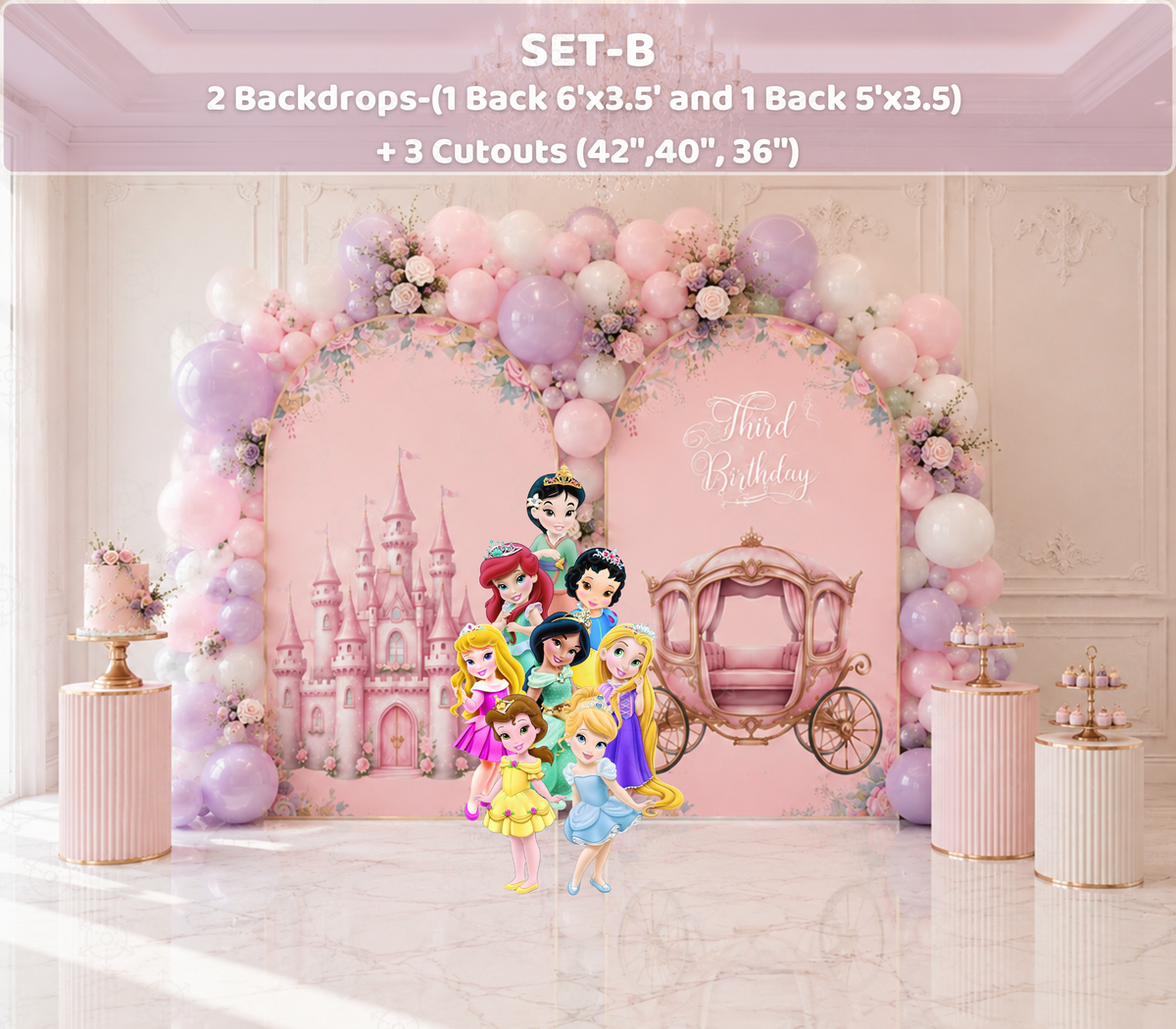 Royal Princess Birthday Backdrop & Cutouts | Personalized Pastel Princess Party Decorations