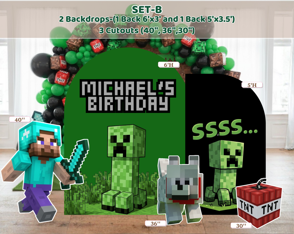 Pixel Game Birthday Backdrop & Cutouts | Personalized Block Game Party Decorations