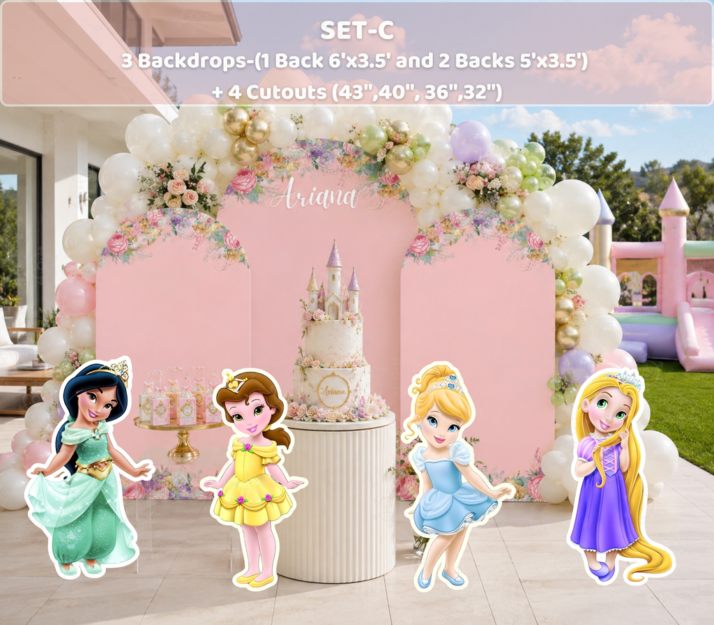 Royal Princess Birthday Backdrop & Cutouts | Personalized Pastel Princess Party Decorations