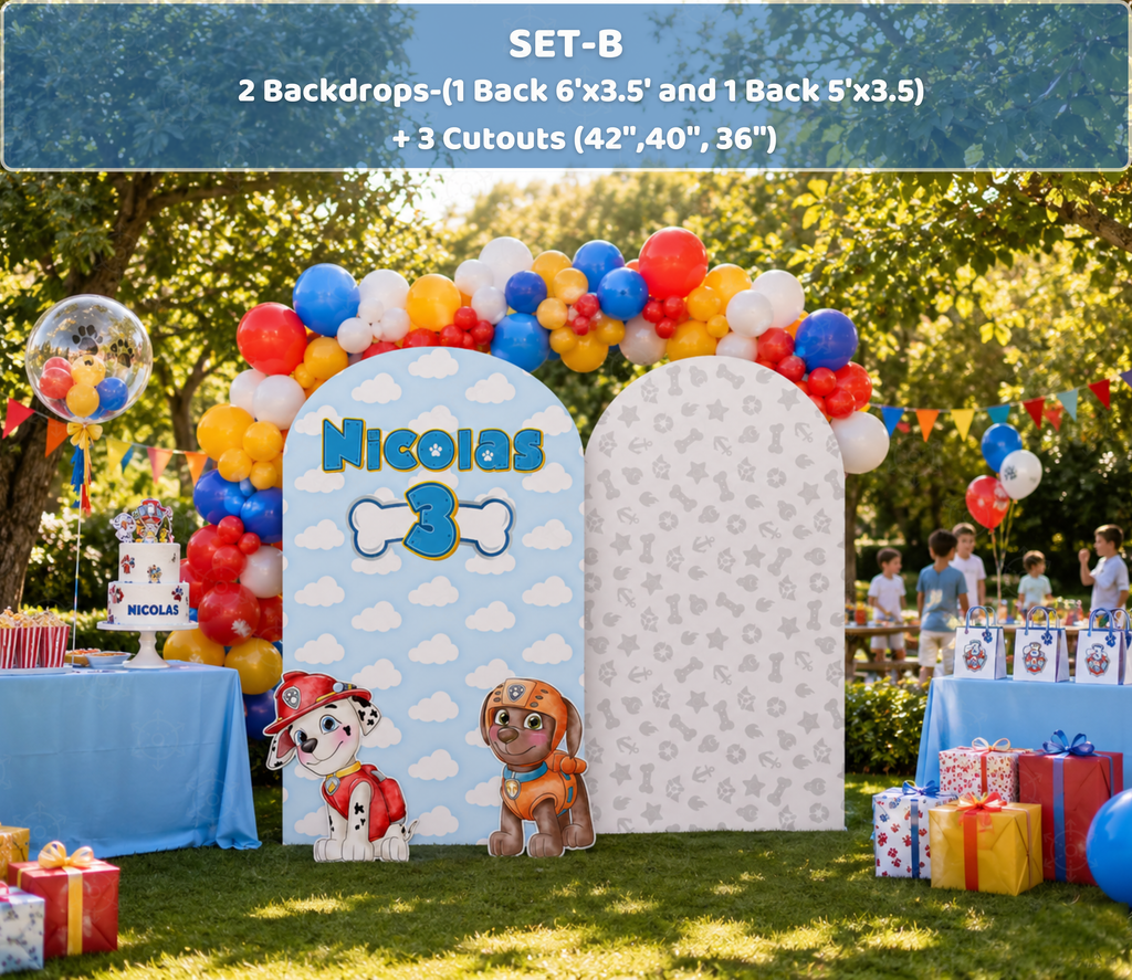 Puppy Rescue Birthday Backdrop & Cutouts | Personalized Dog Theme Kids Party Decorations