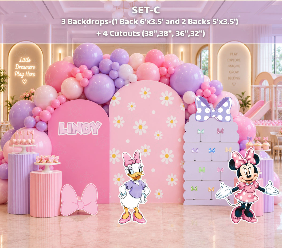 Bow-Tique Birthday Backdrop & Cutouts | Pink Bow Party Decor