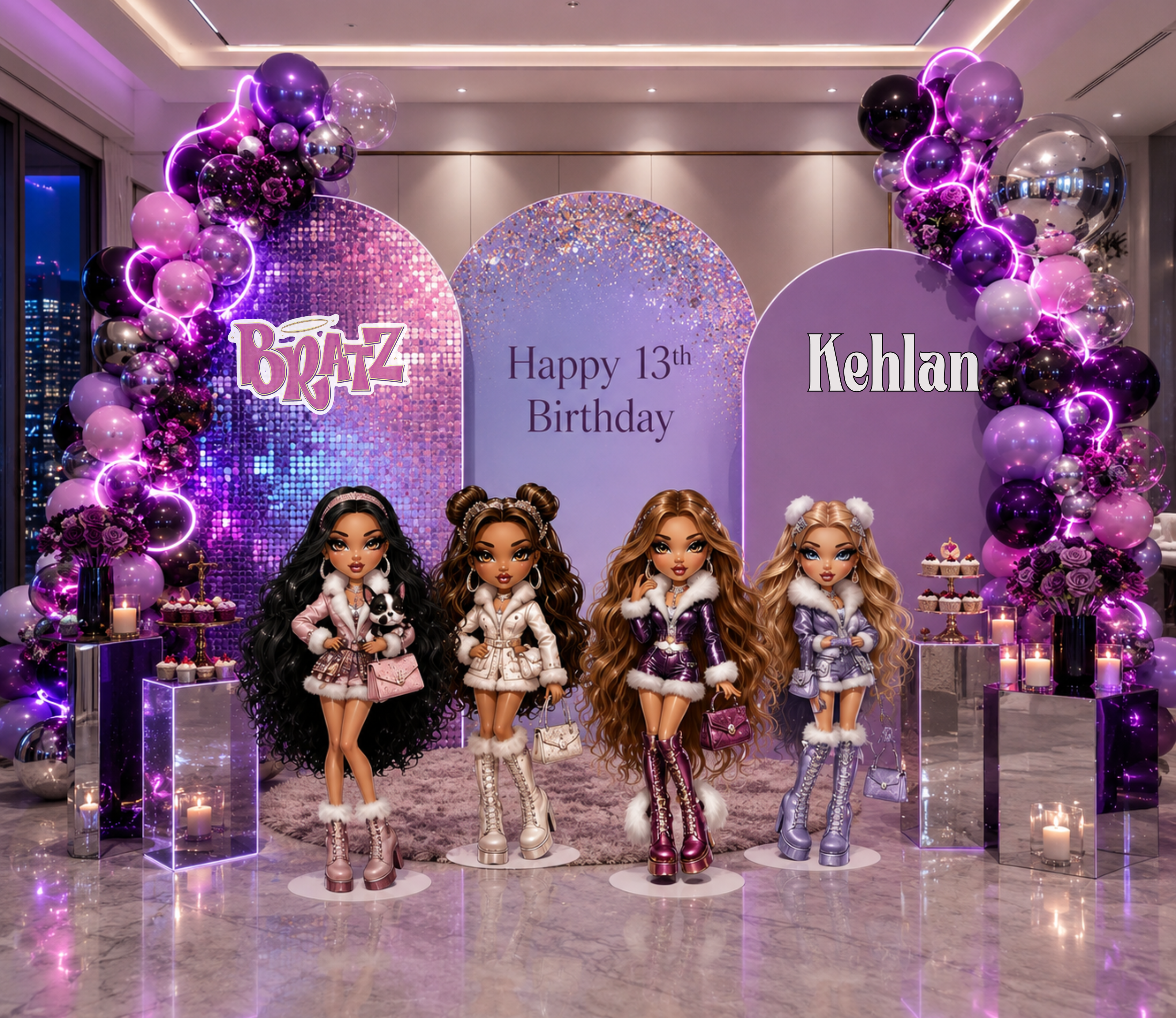 Custom Glam Fashion Doll Birthday Backdrop & Cutouts | Personalized Girly Party Decorations