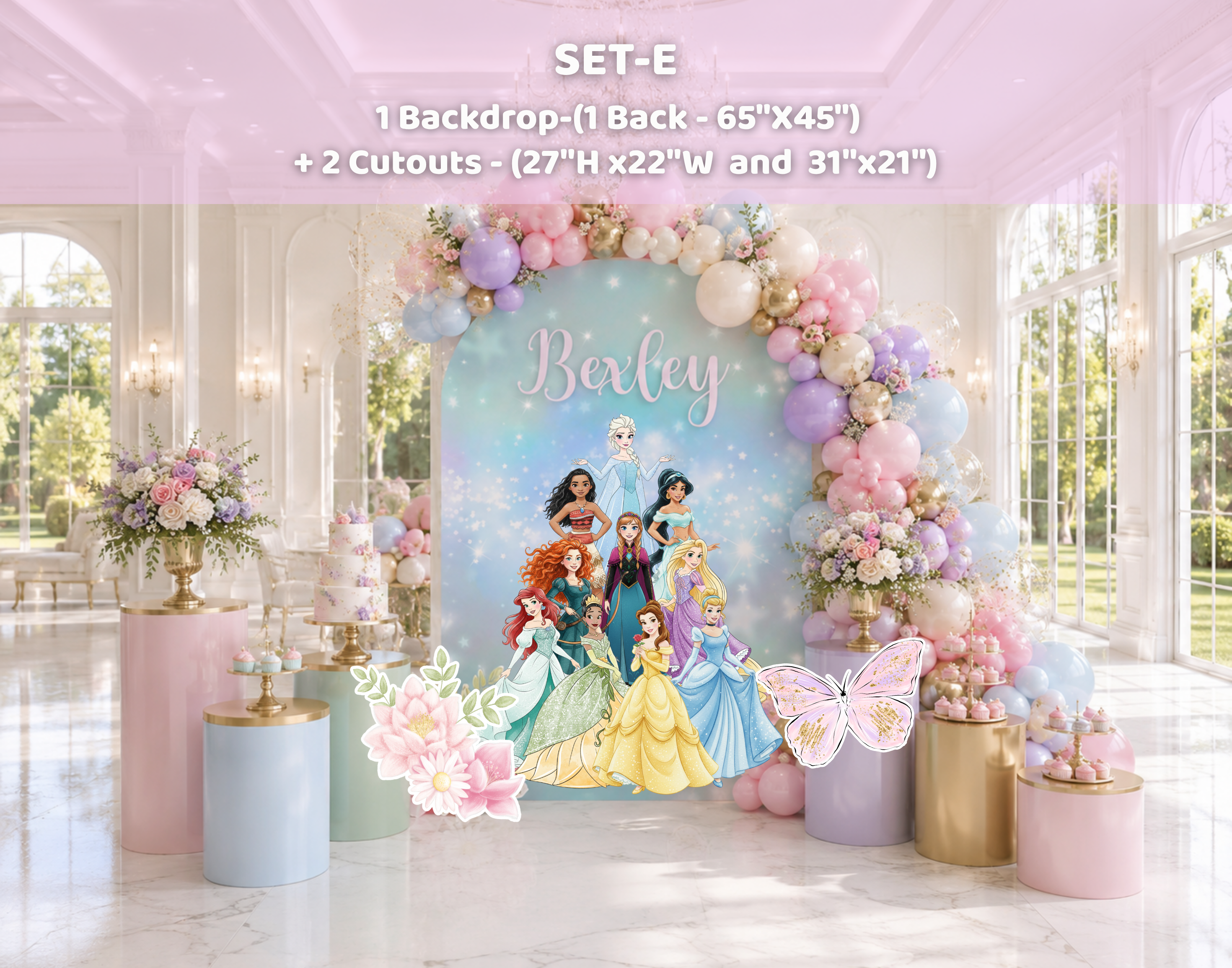 Custom Princess-Inspired Birthday Backdrop & Cutouts | Floral Fairy Party Decorations