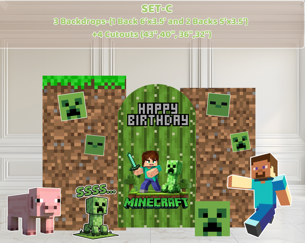 Pixel Game Birthday Backdrop & Cutouts | Personalized Block Game Party Decorations