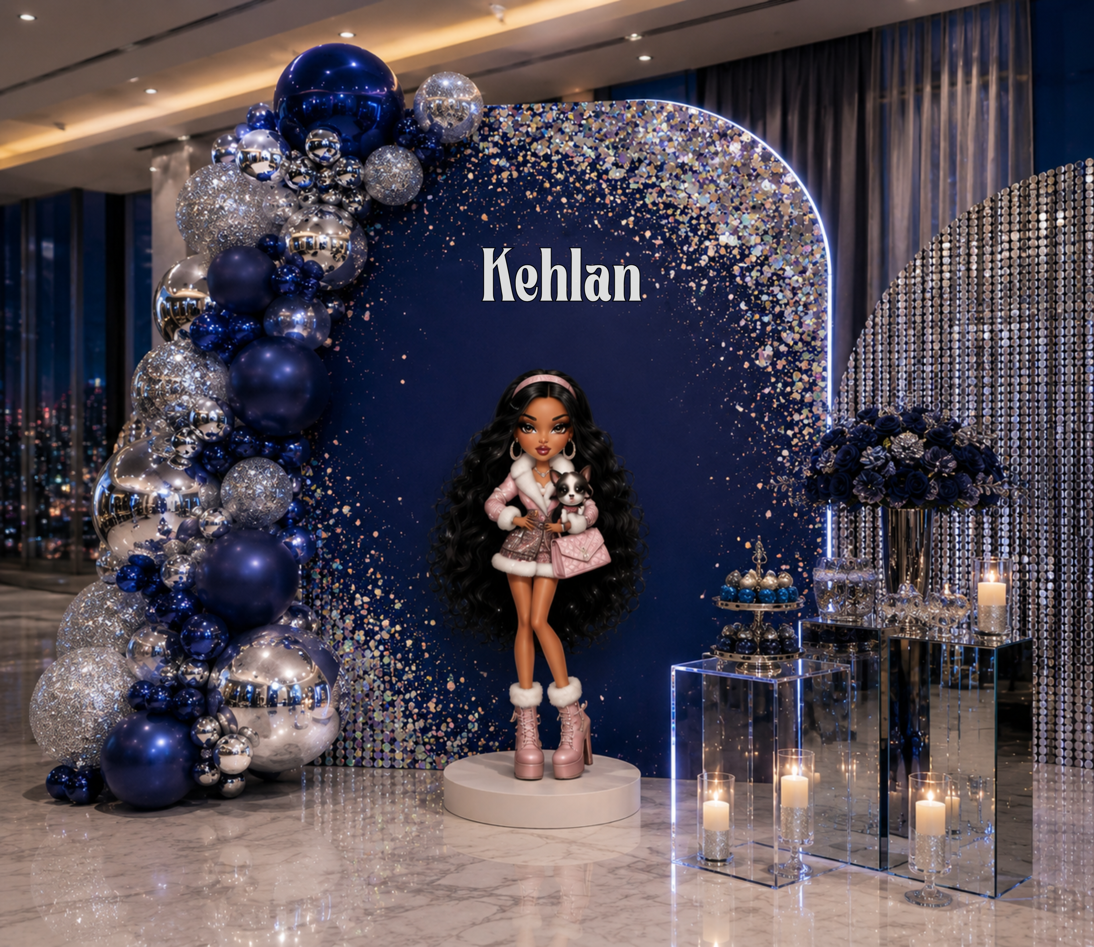 Custom Glam Fashion Doll Birthday Backdrop & Cutouts | Personalized Girly Party Decorations