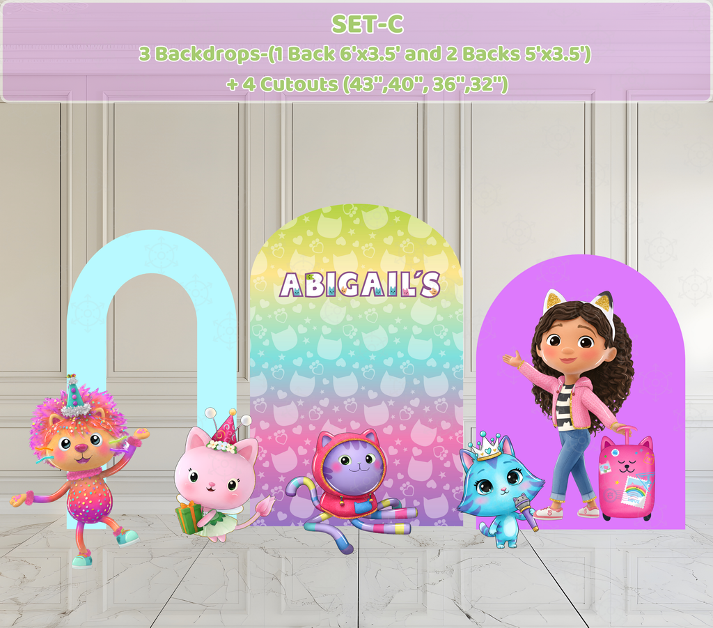 Dollhouse Birthday Backdrop & Character Cutouts | Personalized Kids Party Decorations