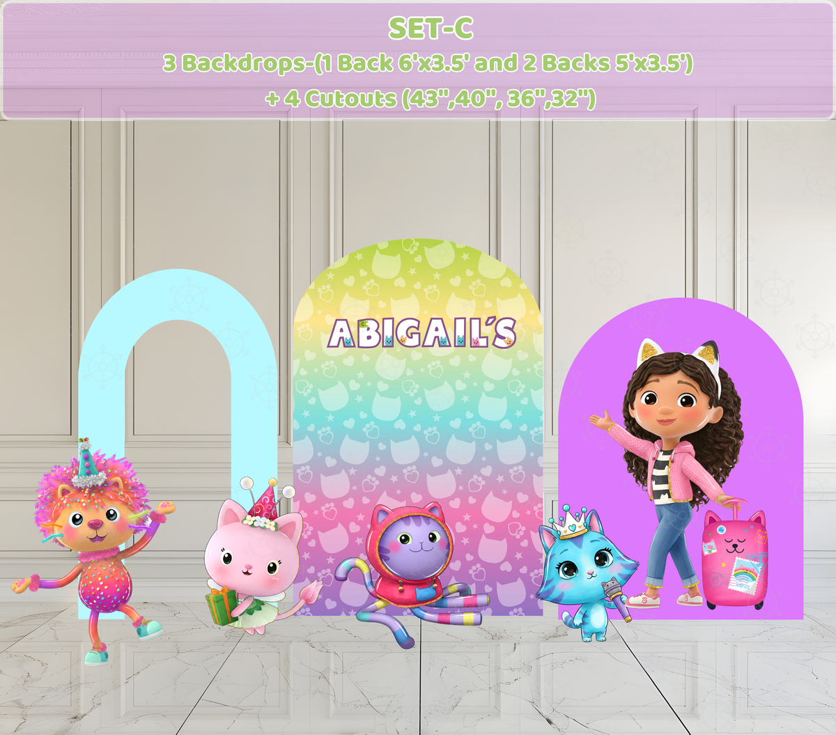 Dollhouse Birthday Backdrop & Character Cutouts | Personalized Kids Party Decorations