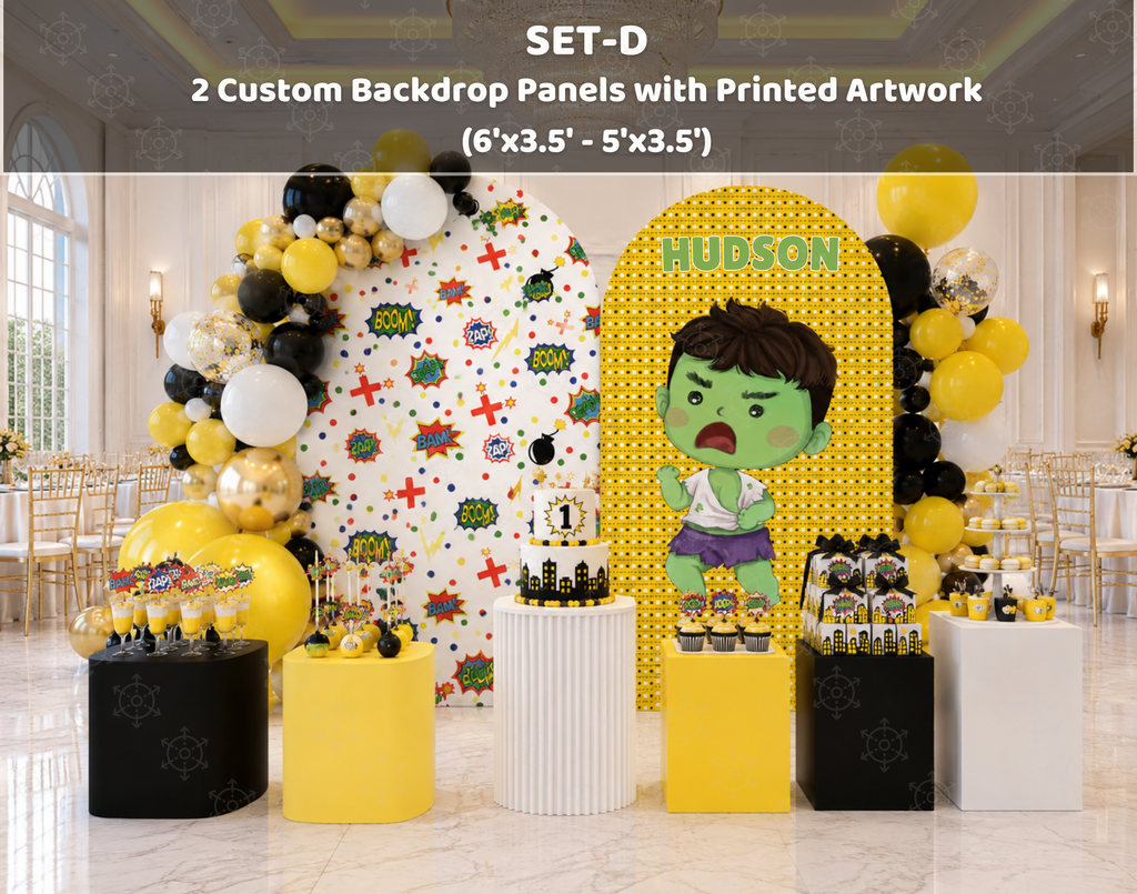 Superhero First Birthday Backdrop & Cutouts | Personalized Comic City Party Decorations
