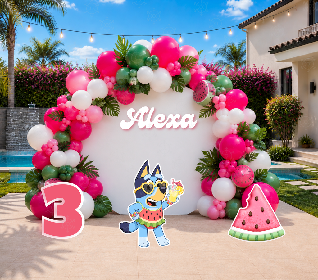 Personalized Blue Puppy Pool Party Backdrop & Cutouts | Summer Birthday Party Decorations