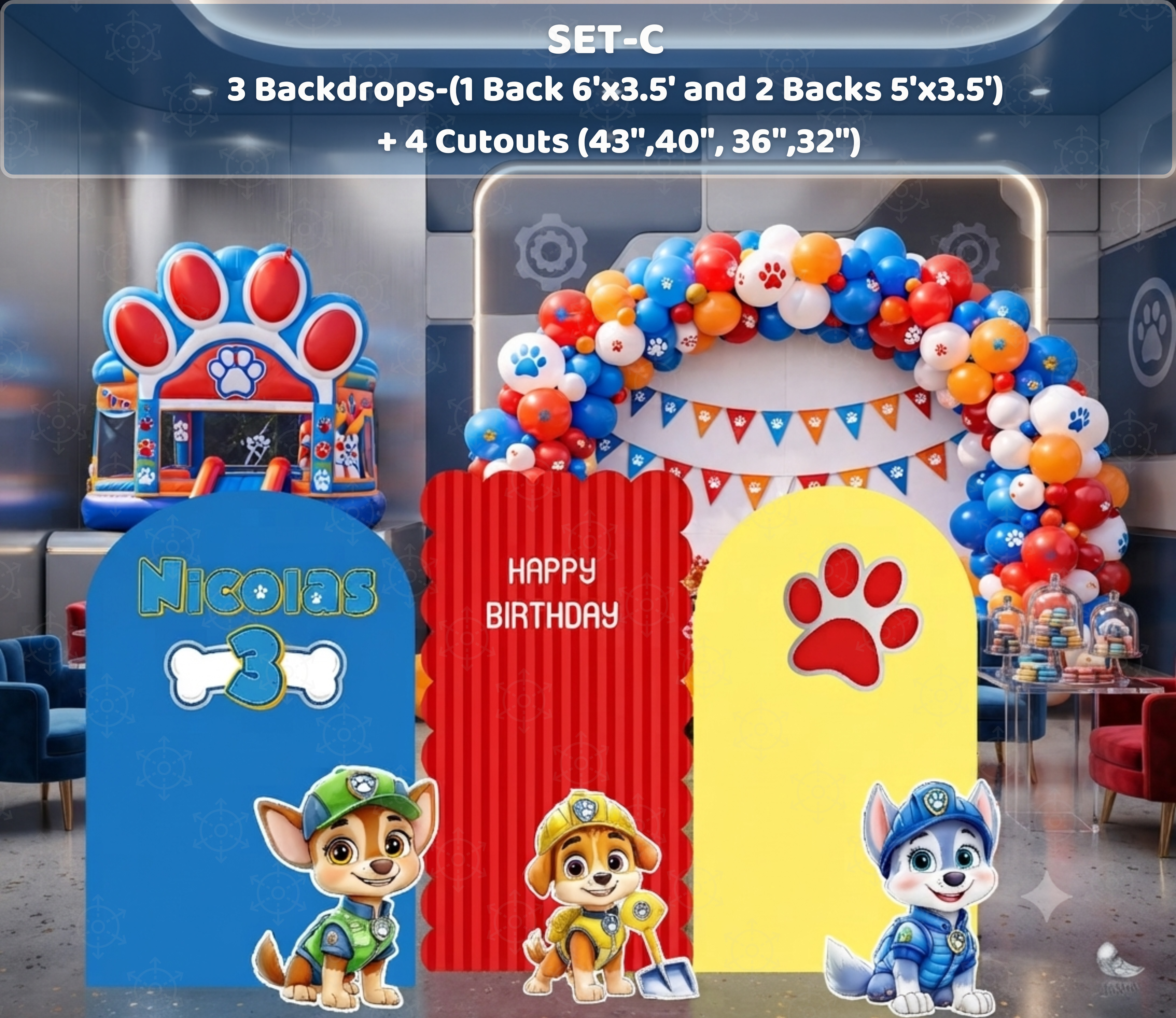 Puppy Rescue Birthday Backdrop & Cutouts | Personalized Dog Theme Kids Party Decorations