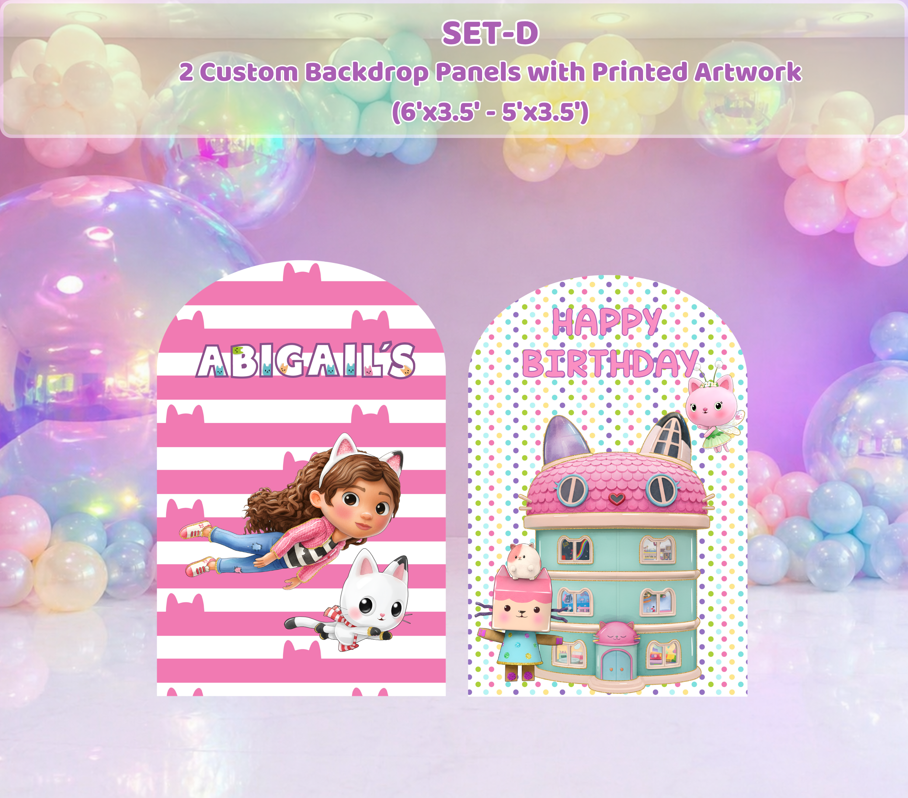 Dollhouse Birthday Backdrop & Character Cutouts | Personalized Kids Party Decorations