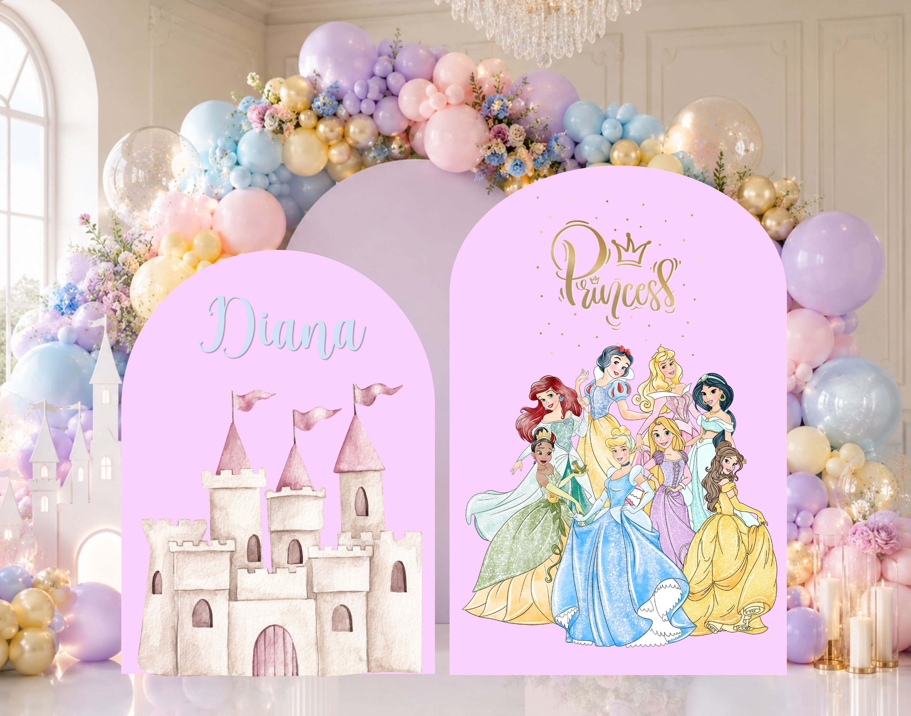 Custom Princess-Inspired Birthday Backdrop & Cutouts | Floral Fairy Party Decorations