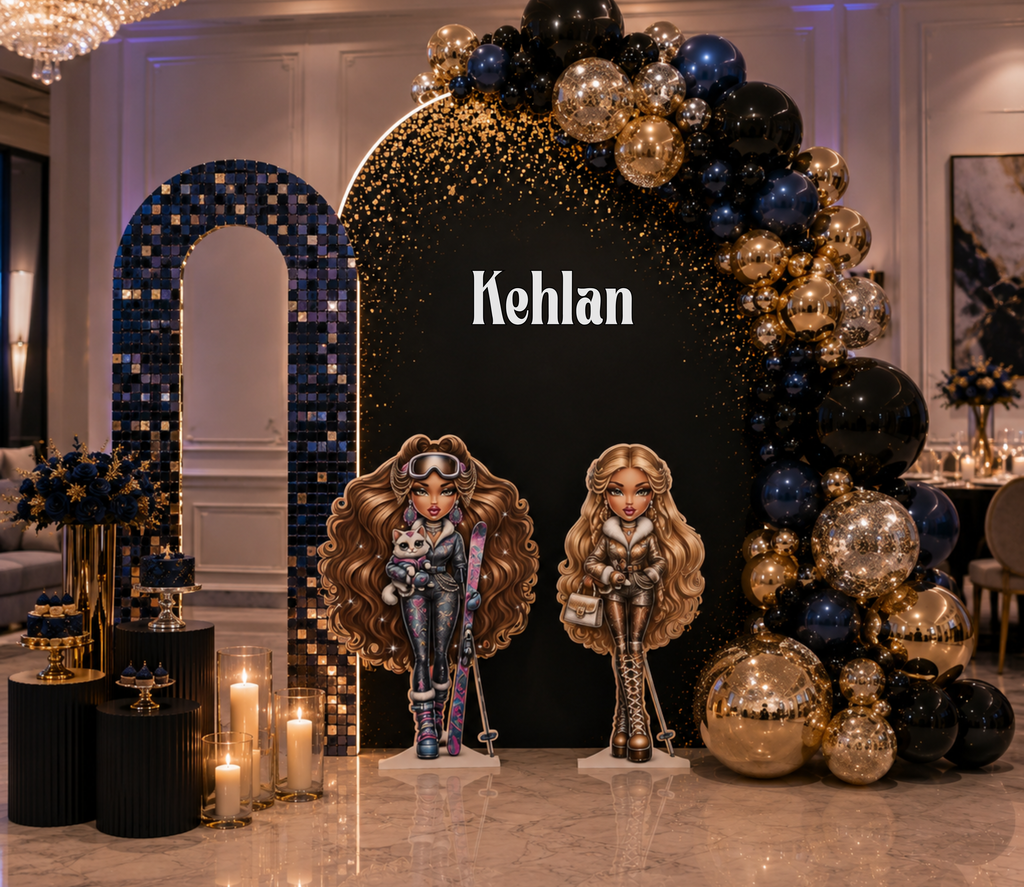 Custom Glam Fashion Doll Birthday Backdrop & Cutouts | Personalized Girly Party Decorations