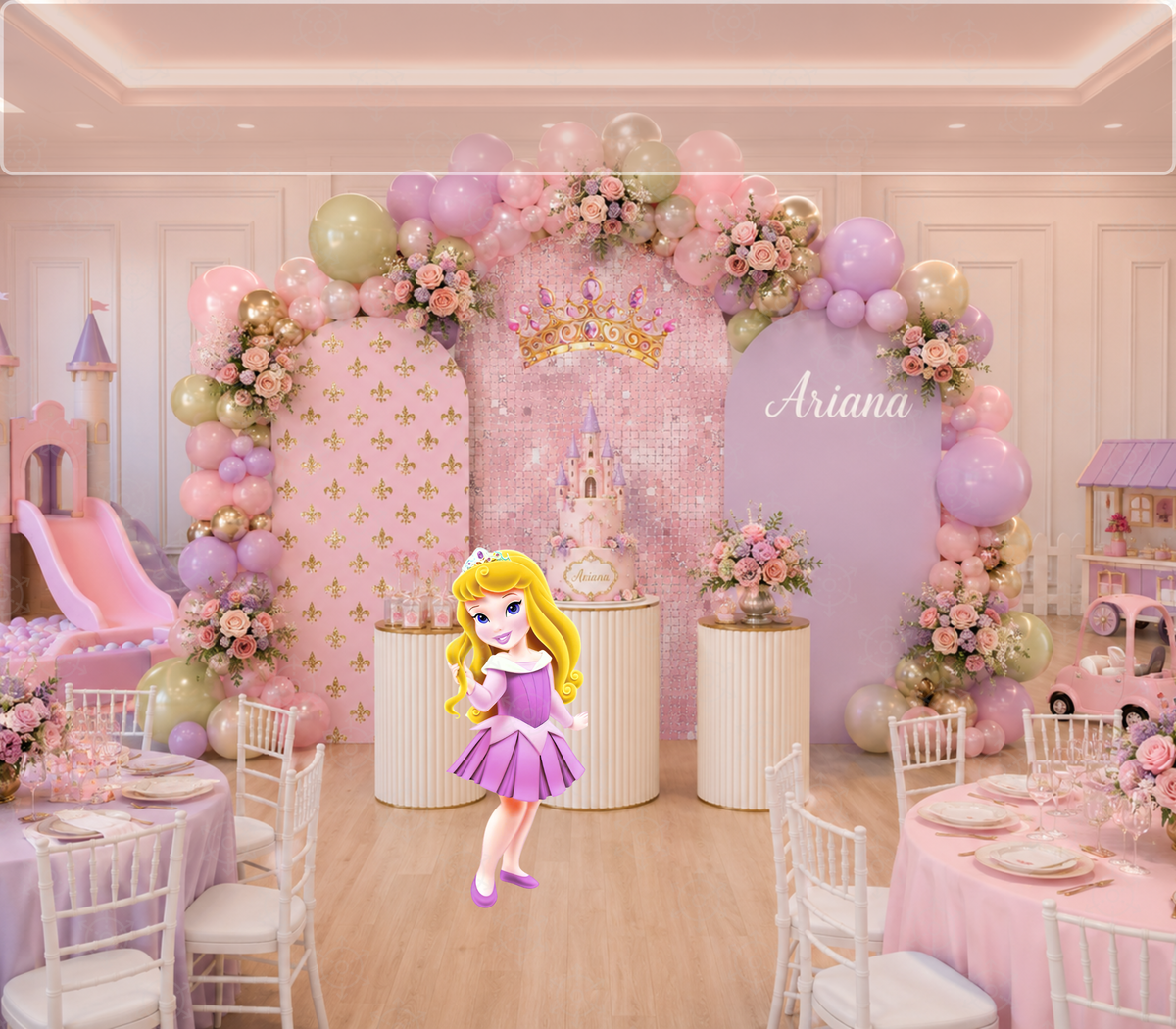 Royal Princess Birthday Backdrop & Cutouts | Personalized Pastel Princess Party Decorations