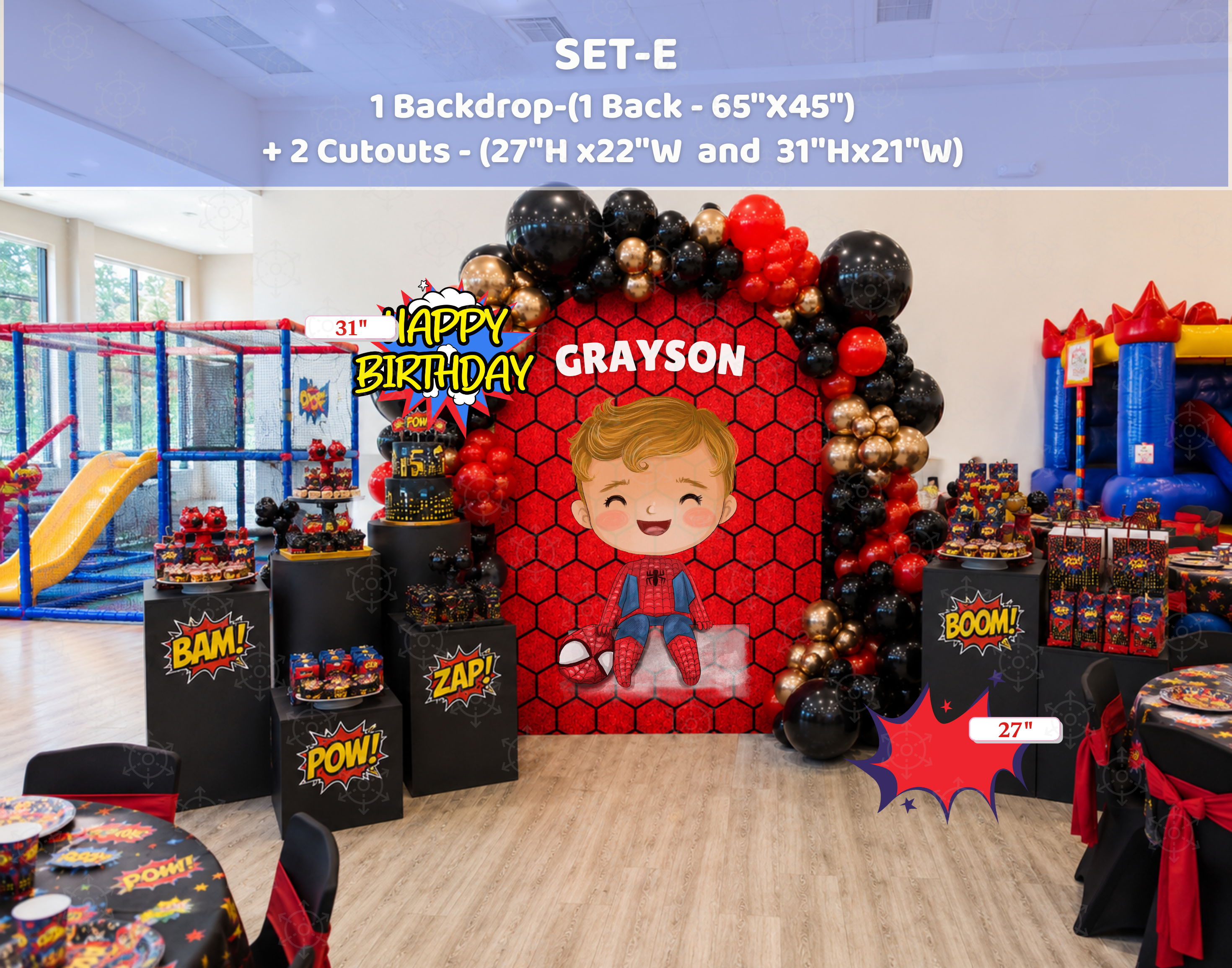 Superhero First Birthday Backdrop & Cutouts | Personalized Comic City Party Decorations