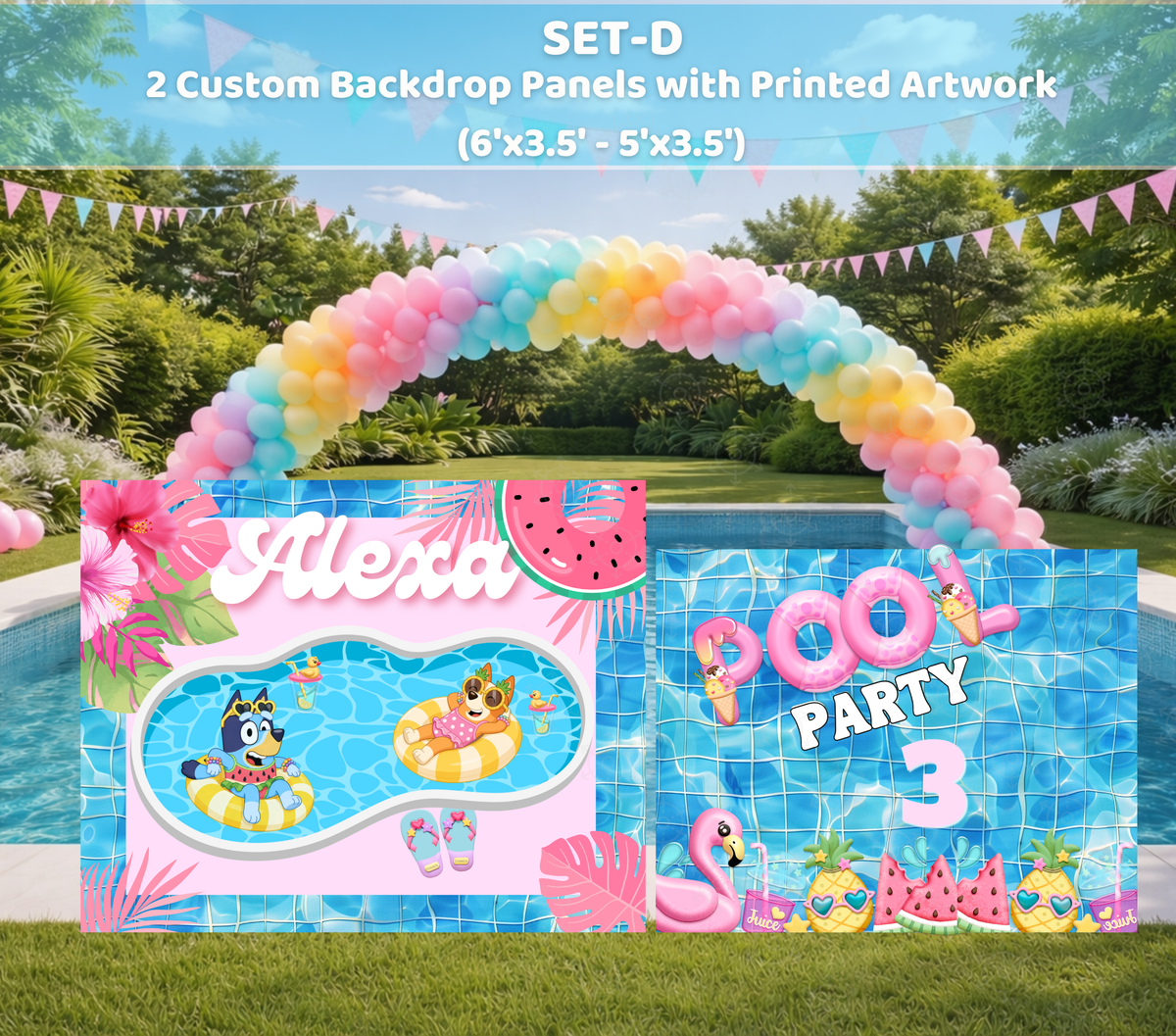 Personalized Blue Puppy Pool Party Backdrop & Cutouts | Summer Birthday Party Decorations
