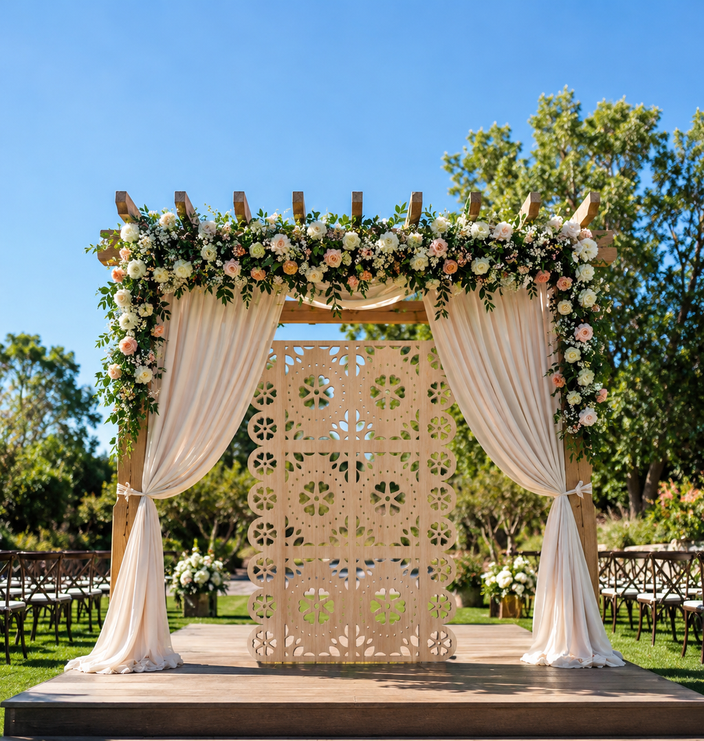 Personalized Papel Picado Backdrop with Stands | Mexican Style Wedding & Party Panel Decor