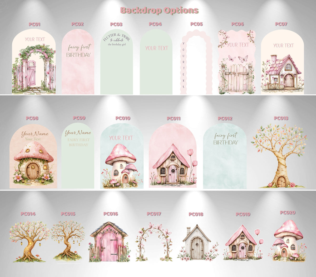 Fairy First Birthday Backdrop & Cutouts | Personalized Enchanted Garden Party Decorations
