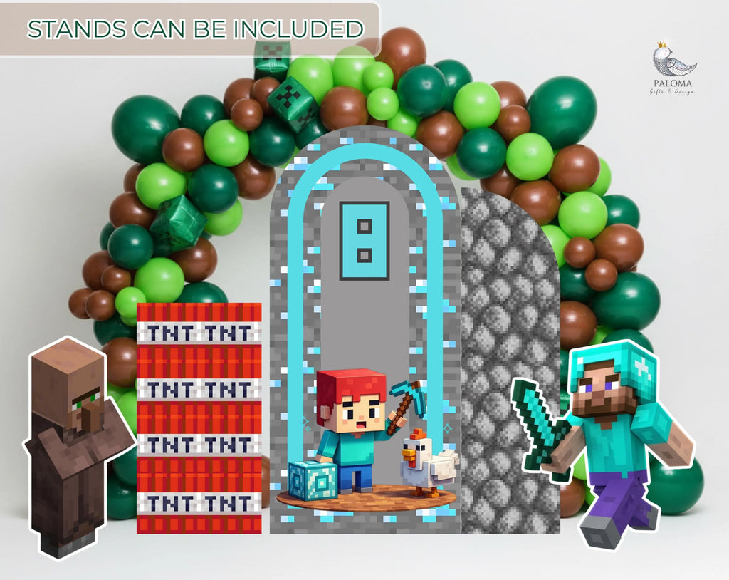 Pixel Game Birthday Backdrop & Cutouts | Personalized Block Game Party Decorations