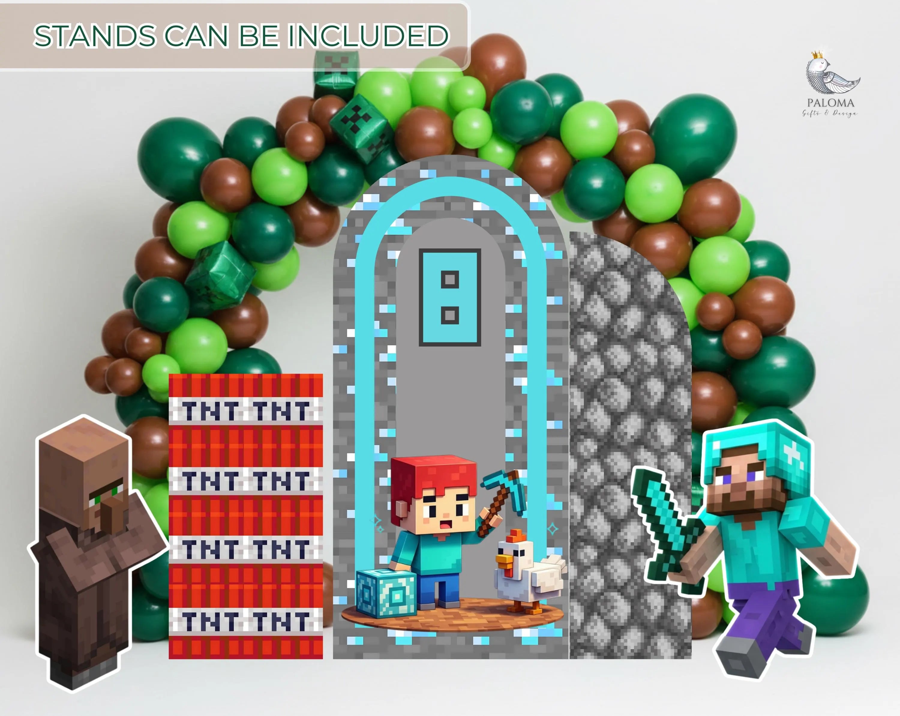 Pixel Game Birthday Backdrop & Cutouts | Personalized Block Game Party Decorations