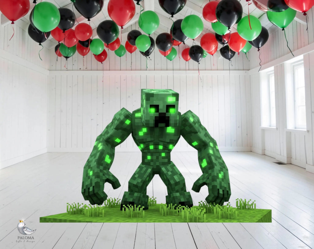 Pixel Game Birthday Backdrop & Cutouts | Personalized Block Game Party Decorations