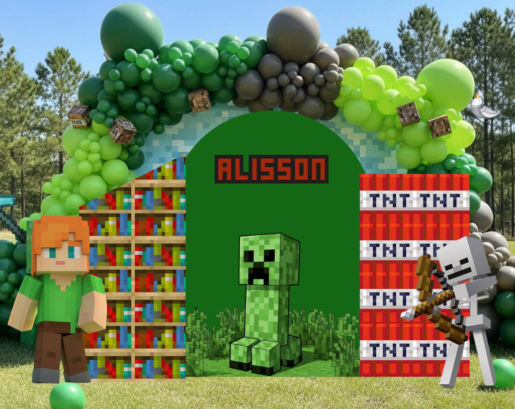Pixel Game Birthday Backdrop & Cutouts | Personalized Block Game Party Decorations