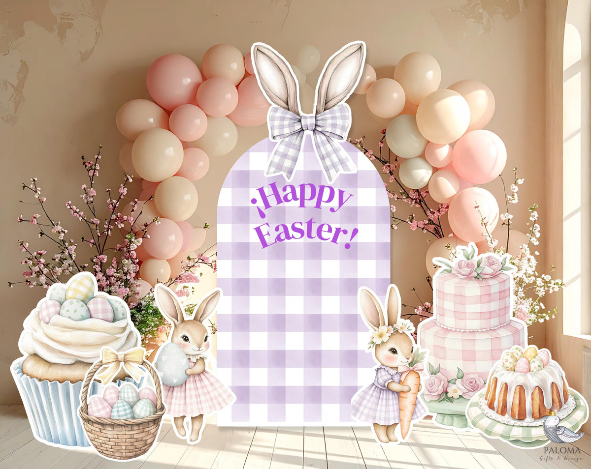 Easter Bunny Birthday Backdrop & Cutouts | Personalized Spring Party Decorations