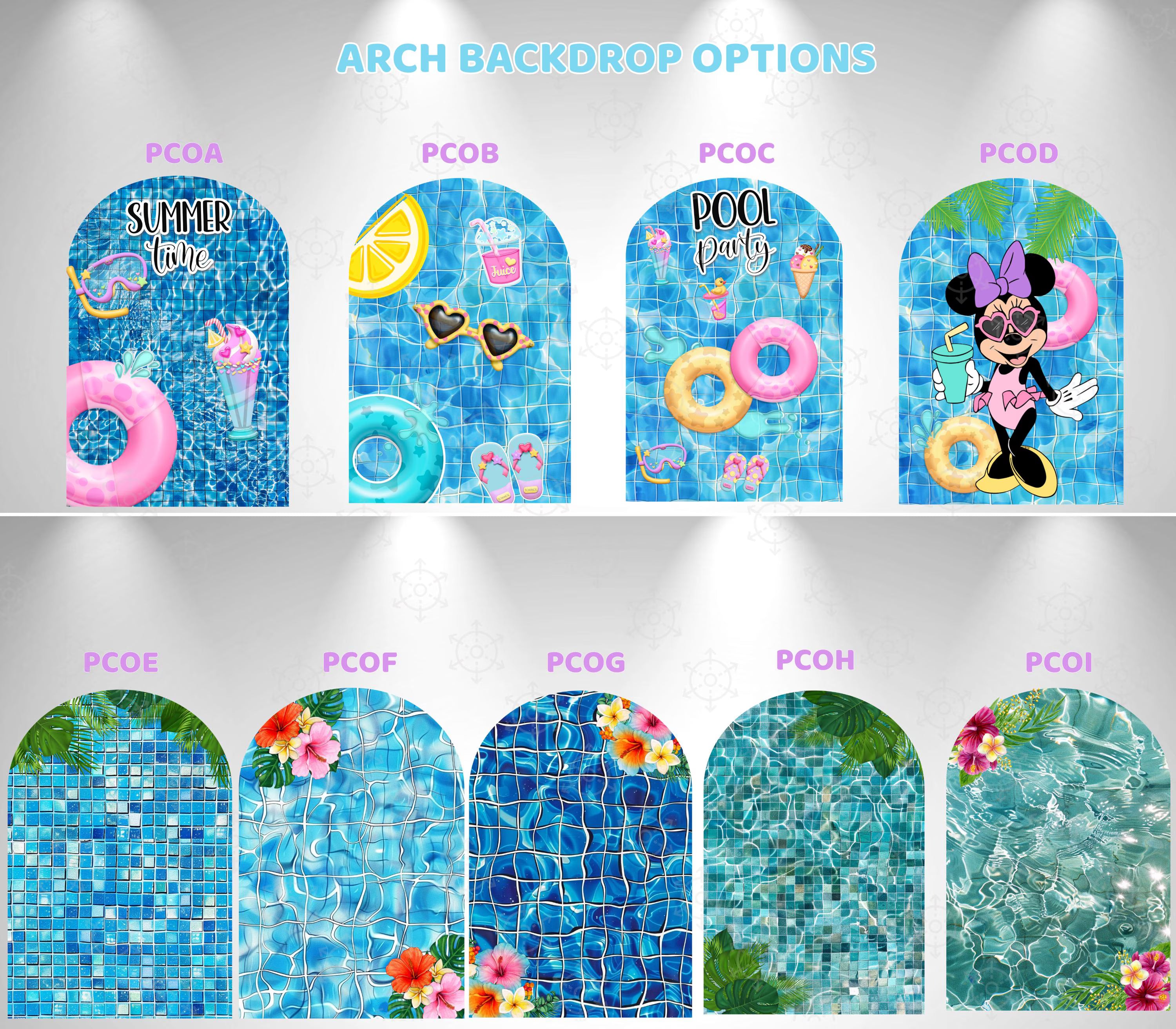 Personalized Minnie Mouse Pool Party Backdrop & Cutouts Set | Summer Birthday Decorations