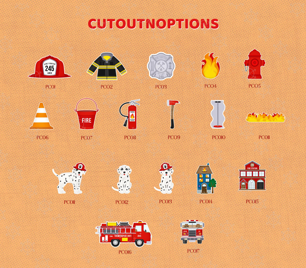 Personalized Firefighter Birthday Backdrop & Cutouts Set | Fire Truck Party Decorations